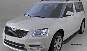 Пороги алюминиевые (Sapphire Black) для Skoda Yeti