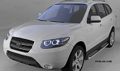 Пороги алюминиевые (Zirkon) для Hyundai Santa Fe (2006-2010)