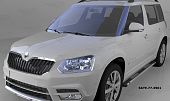 Пороги алюминиевые (Emerald Black) для Skoda Yeti