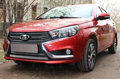 Защитная сетка радиатора ProtectGrille верхняя для Lada Vesta 4 части (2015-н.в. Хром)