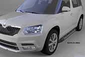 Пороги алюминиевые (Corund Silver) для Skoda Yeti