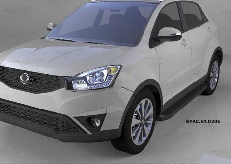 Пороги алюминиевые (Sapphire Black) для Ssang Yong Actyon