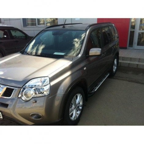 Пороги алюминиевые (Corund Silver) для Nissan X-Trail