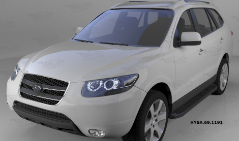 Пороги алюминиевые (Corund Black) для Hyundai Santa Fe (2006-2010)