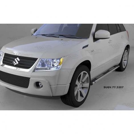 Пороги алюминиевые (Emerald Black) для Suzuki Grand Vitara
