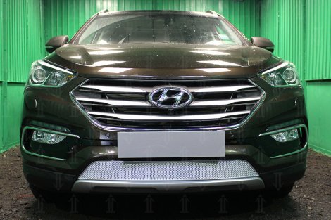 Защитная сетка радиатора ProtectGrille Premium для Hyundai Santa Fe (2015-2017 Хром)