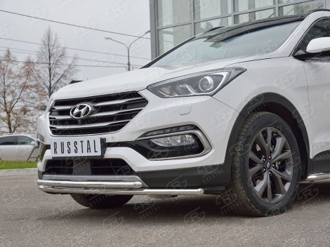 Передняя защита Russtal с надписью для Hyundai Santa Fe (2015-2018)