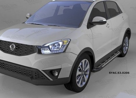 Пороги алюминиевые (Corund Silver) для Ssang Yong Actyon