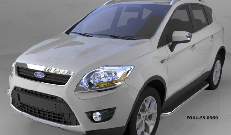 Пороги алюминиевые (Ring) для Ford Kuga (2008-2012)