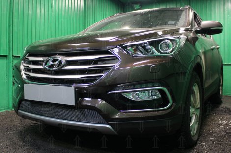 Защитная сетка радиатора ProtectGrille Premium для Hyundai Santa Fe (2015-2017 Черная)