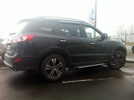 Пороги алюминиевые (Sapphire Silver) для Hyundai Santa Fe (2006-2010)