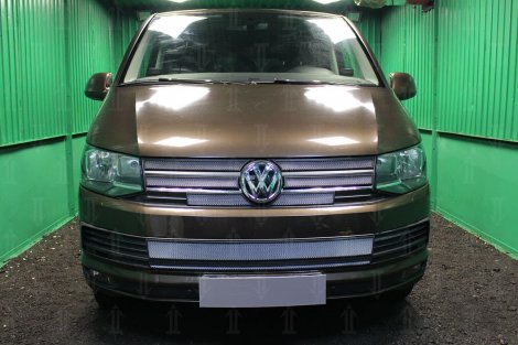 Защитная сетка радиатора ProtectGrille верхняя для Volkswagen T6 Multivan 6 частей (2015-н.в. Хром)