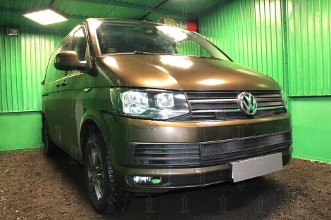 Защитная сетка радиатора ProtectGrille верхняя для Volkswagen T6 Multivan 6 частей (2015-н.в. Черная)