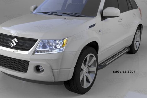 Пороги алюминиевые (Corund Silver) для Suzuki Grand Vitara
