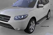 Пороги алюминиевые (Opal) для Hyundai Santa Fe (2010-2012)