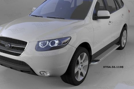 Пороги алюминиевые (Opal) для Hyundai Santa Fe (2010-2012)