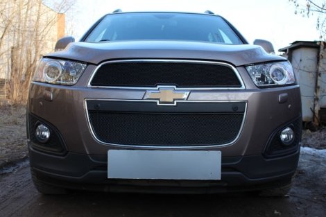 Защитная сетка радиатора ProtectGrille Premium для Chevrolet Captiva 2 части (2013-2015 рестайлинг  Черная)