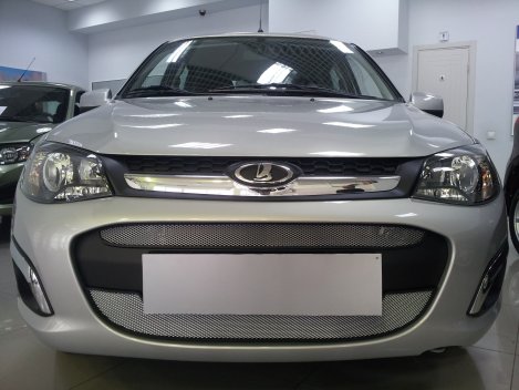 Защитная сетка радиатора ProtectGrille для Lada Kalina 2, 2 части (2013-2015 Хром)