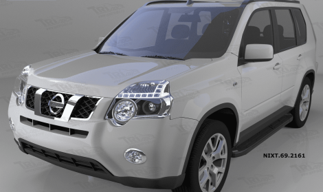 Пороги алюминиевые (Corund Black) для Nissan X-Trail