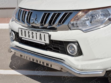 Передняя защита Russtal с надписью для Mitsubishi L200 (2015-н.в.)