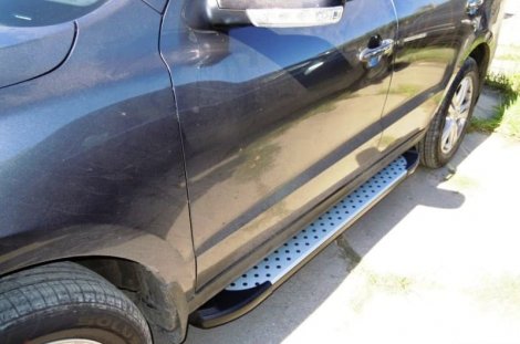Пороги алюминиевые (Sapphire Silver) для Hyundai Santa Fe (2010-2012)