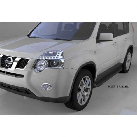 Пороги алюминиевые (Sapphire Black) для Nissan X-Trail