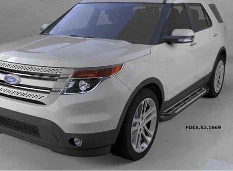 Пороги алюминиевые (Corund Silver) для Ford Explorer