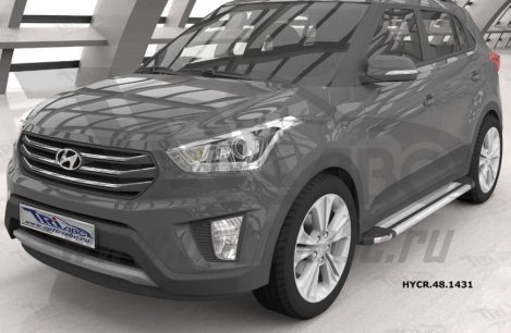 Пороги алюминиевые (Brillant) для Hyundai Creta (серебро)